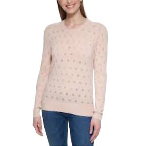 Karl Lagerfeld Paris Women Champagne Rose Gold Dot Sweater Size Large